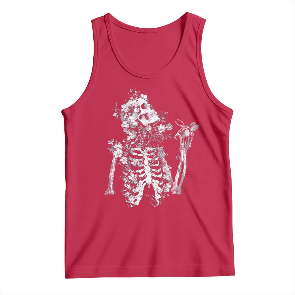 Gothic Grunge Floral Skeleton Tank Top Dark Alternative Aesthetic For Women
