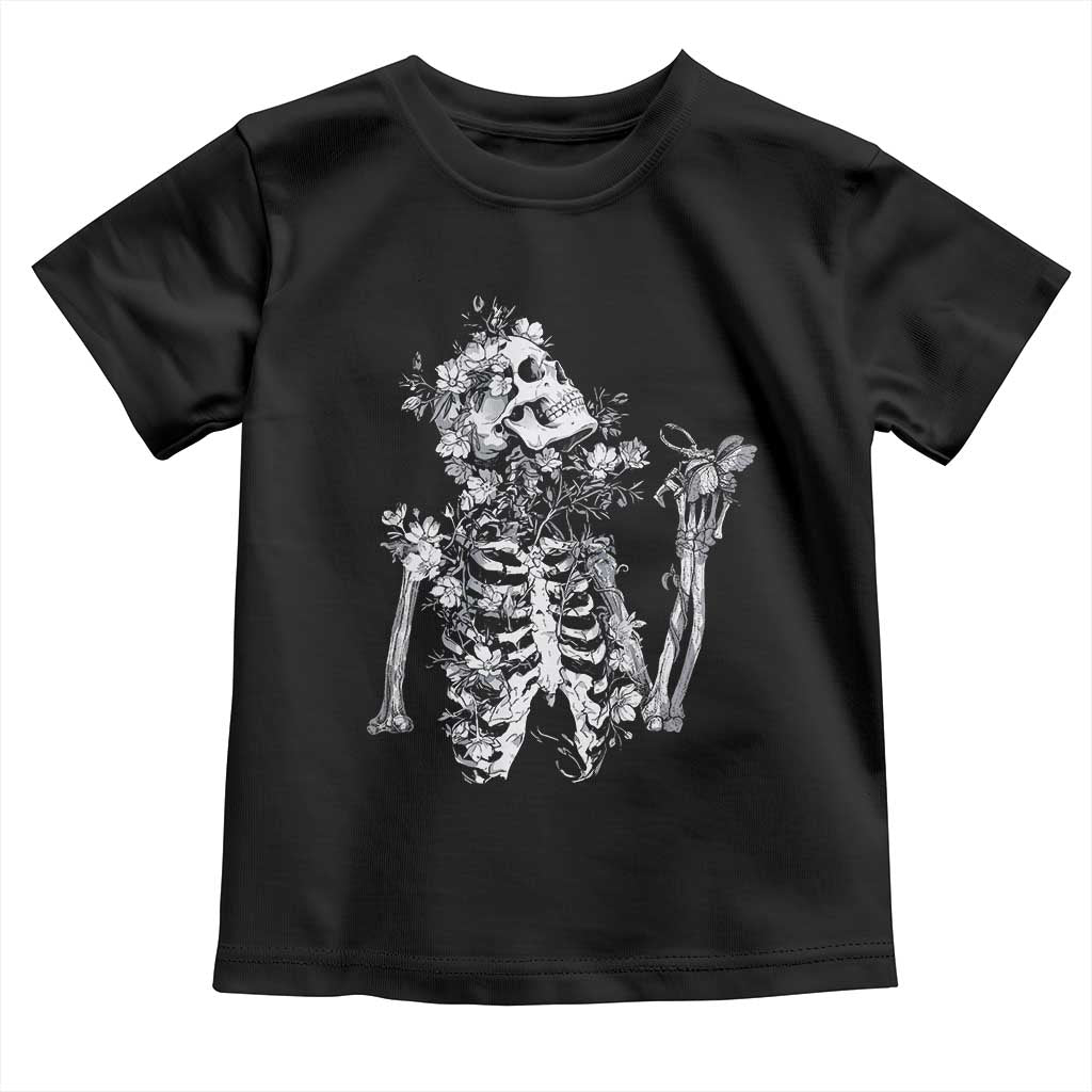Gothic Grunge Floral Skeleton Toddler T Shirt Dark Alternative Aesthetic For Women