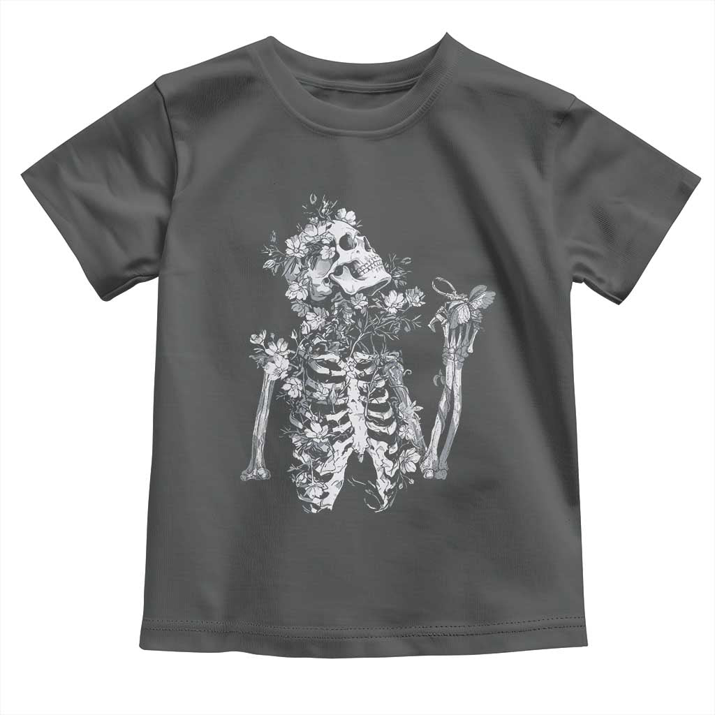 Gothic Grunge Floral Skeleton Toddler T Shirt Dark Alternative Aesthetic For Women