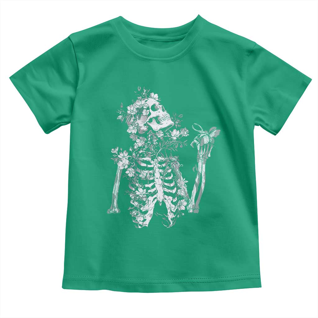 Gothic Grunge Floral Skeleton Toddler T Shirt Dark Alternative Aesthetic For Women