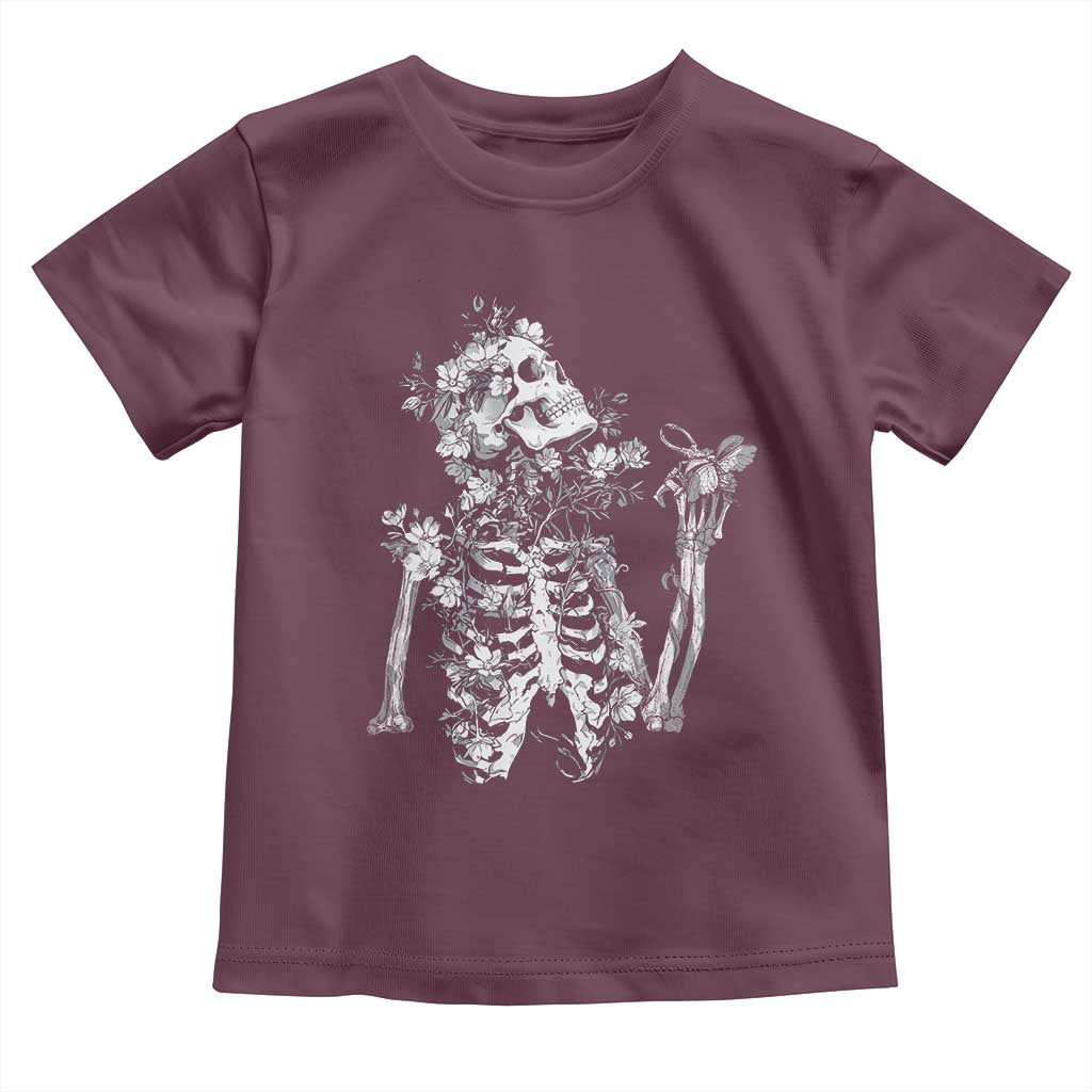 Gothic Grunge Floral Skeleton Toddler T Shirt Dark Alternative Aesthetic For Women