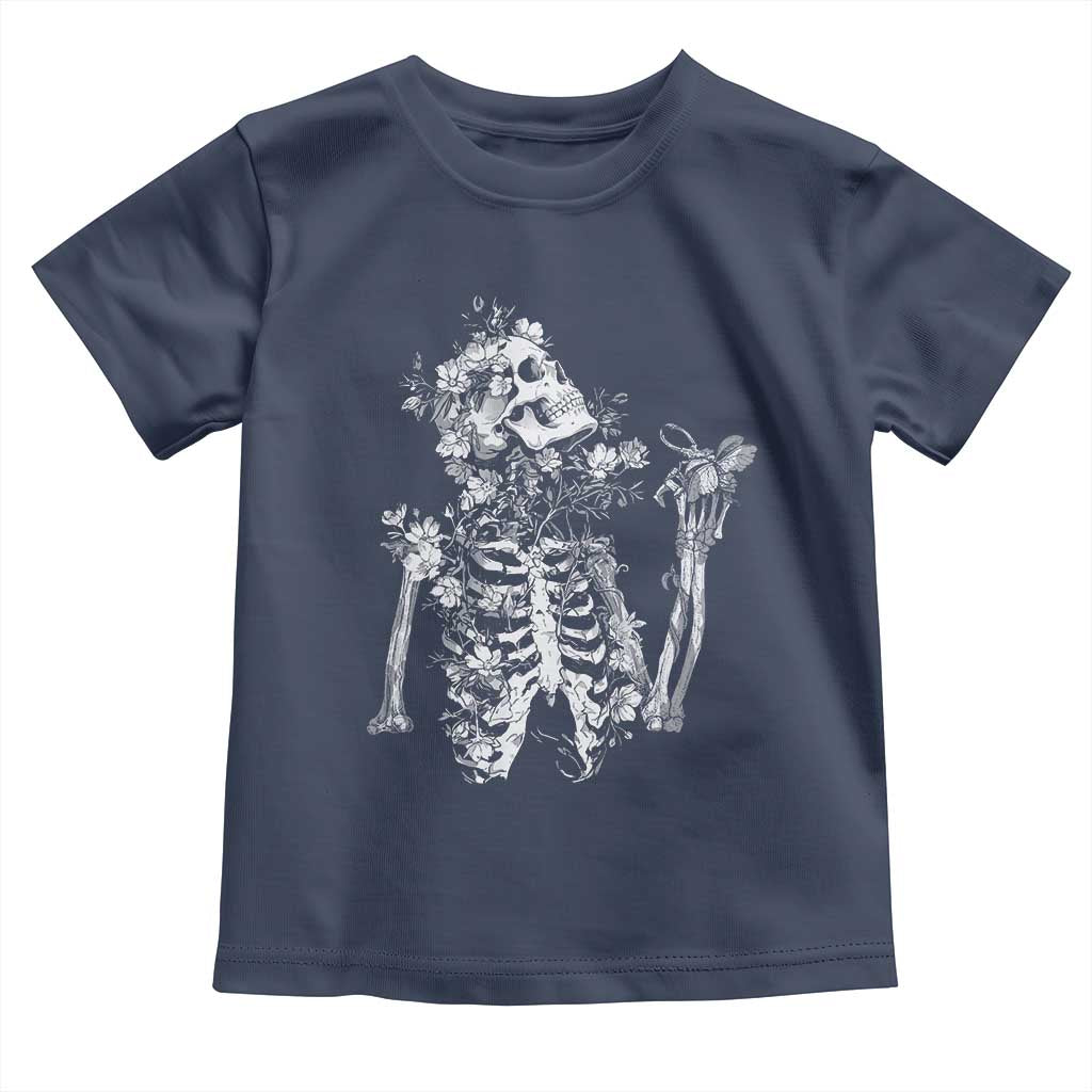 Gothic Grunge Floral Skeleton Toddler T Shirt Dark Alternative Aesthetic For Women