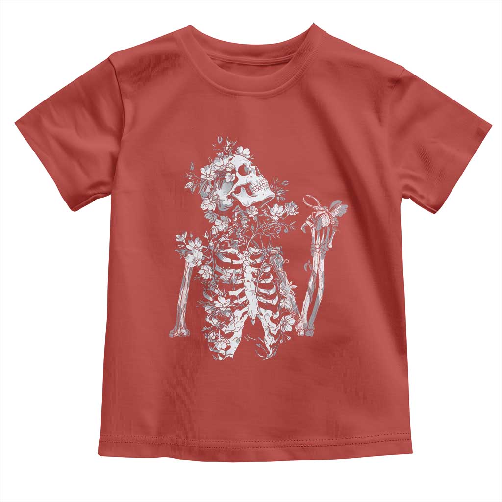 Gothic Grunge Floral Skeleton Toddler T Shirt Dark Alternative Aesthetic For Women