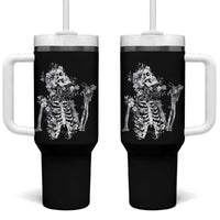 Gothic Grunge Floral Skeleton Tumbler With Handle Dark Alternative Aesthetic For Women