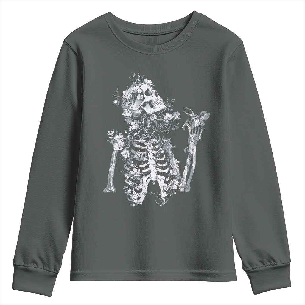 Gothic Grunge Floral Skeleton Youth Sweatshirt Dark Alternative Aesthetic For Women