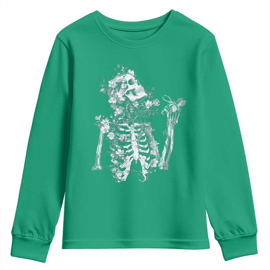 Gothic Grunge Floral Skeleton Youth Sweatshirt Dark Alternative Aesthetic For Women