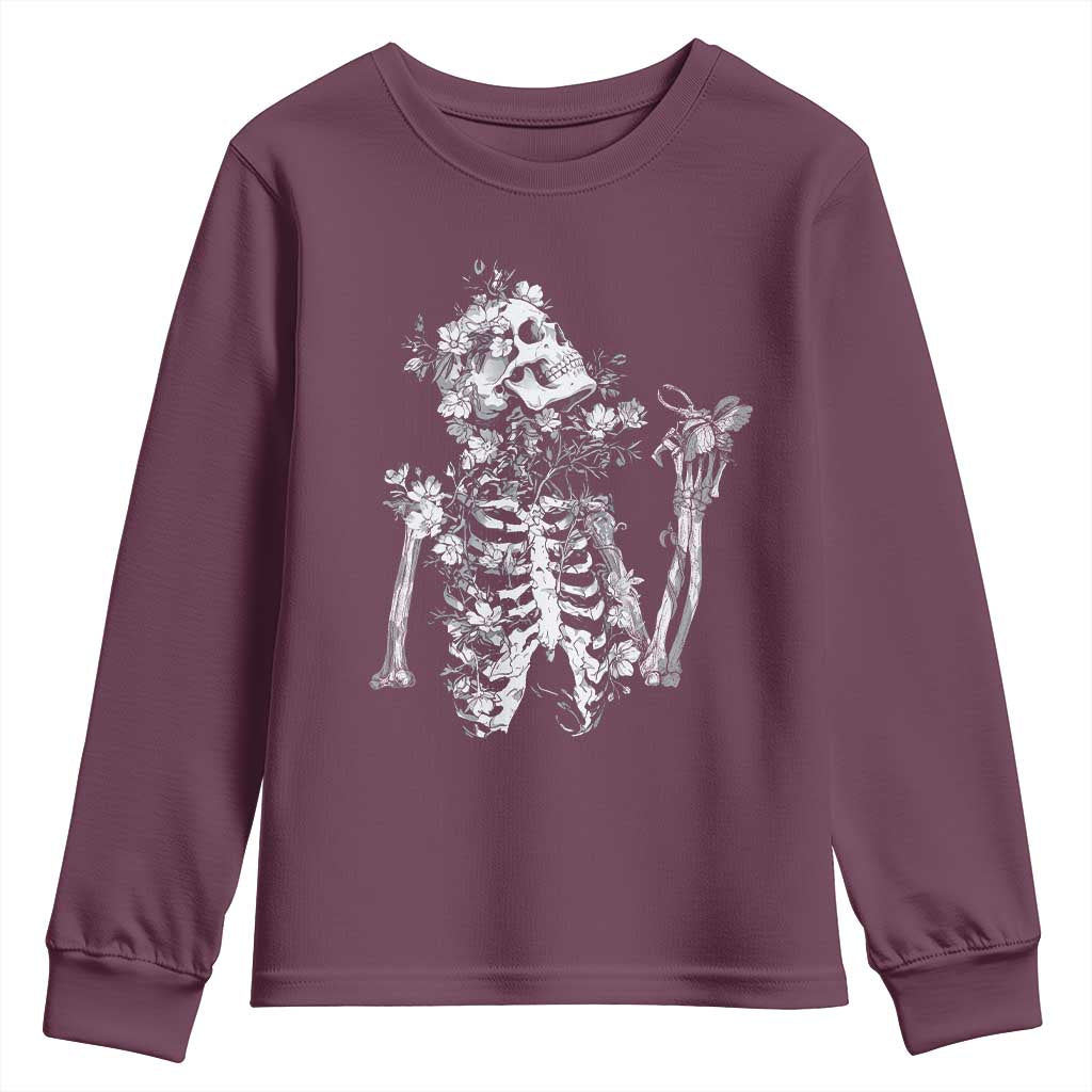 Gothic Grunge Floral Skeleton Youth Sweatshirt Dark Alternative Aesthetic For Women