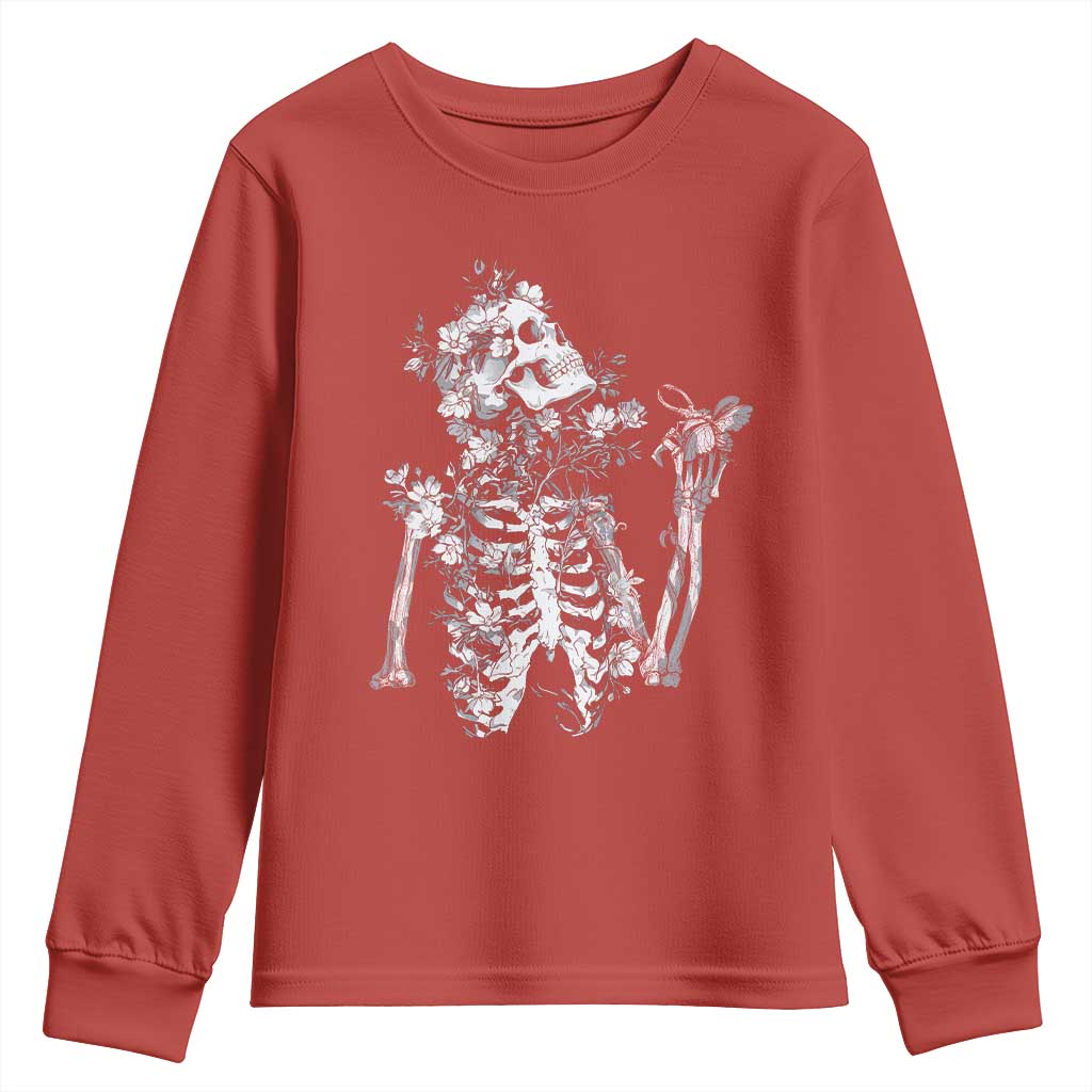 Gothic Grunge Floral Skeleton Youth Sweatshirt Dark Alternative Aesthetic For Women