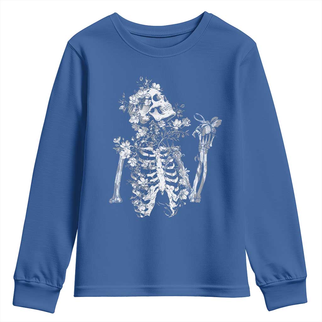 Gothic Grunge Floral Skeleton Youth Sweatshirt Dark Alternative Aesthetic For Women