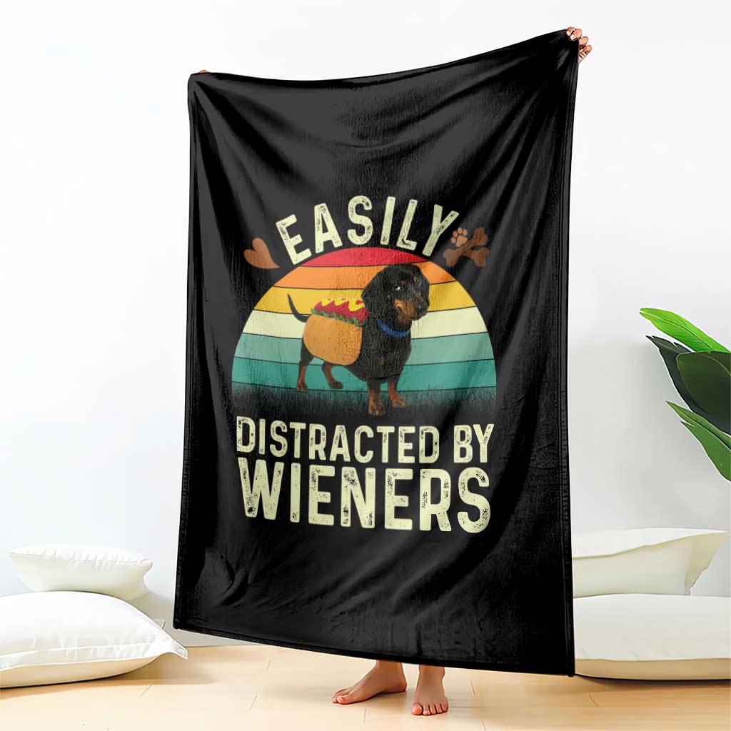 Easily Distracted By Wieners Throw Blanket Funny Dachshund Dog In A Hot Dog Costume - Wonder Print Shop
