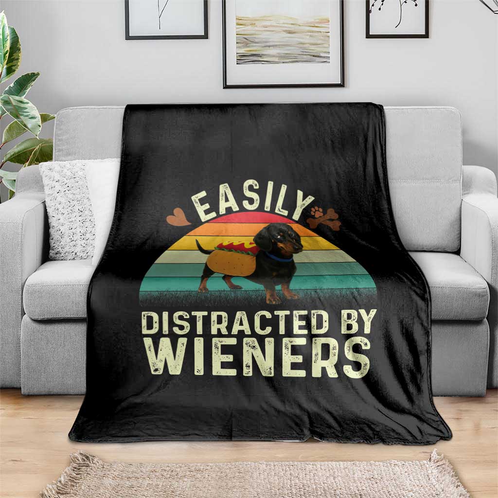 Easily Distracted By Wieners Throw Blanket Funny Dachshund Dog In A Hot Dog Costume - Wonder Print Shop