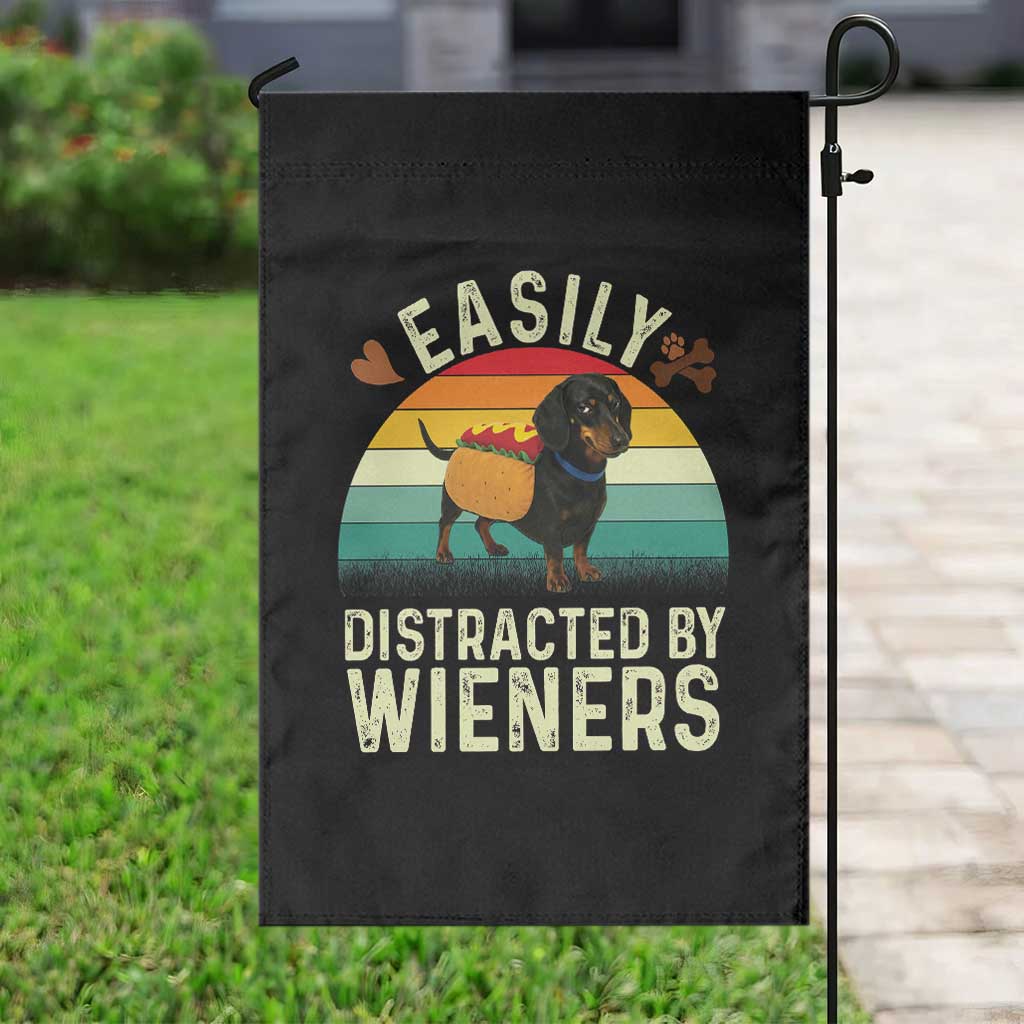 Easily Distracted By Wieners Garden Flag Funny Dachshund Dog In A Hot Dog Costume - Wonder Print Shop