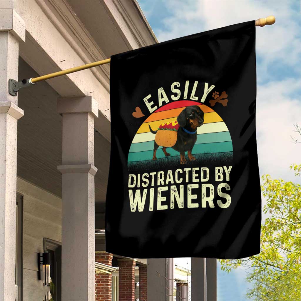 Easily Distracted By Wieners Garden Flag Funny Dachshund Dog In A Hot Dog Costume - Wonder Print Shop