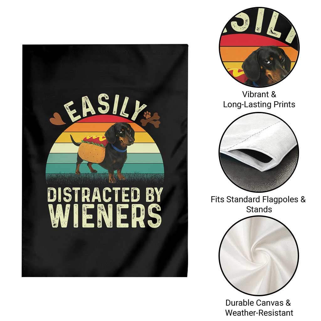 Easily Distracted By Wieners Garden Flag Funny Dachshund Dog In A Hot Dog Costume - Wonder Print Shop