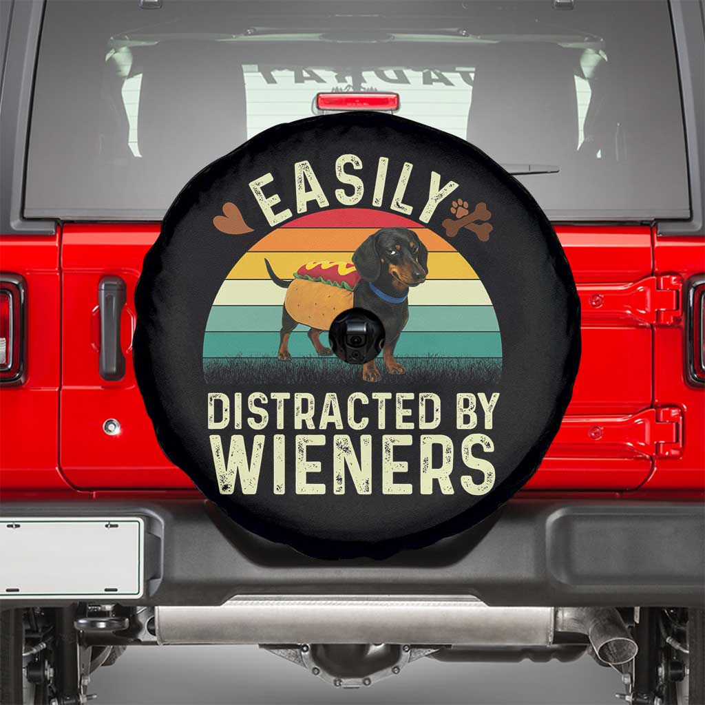 Easily Distracted By Wieners Spare Tire Cover Funny Dachshund Dog In A Hot Dog Costume - Wonder Print Shop