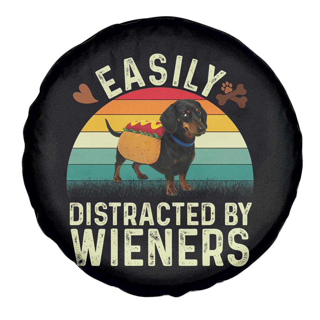 Easily Distracted By Wieners Spare Tire Cover Funny Dachshund Dog In A Hot Dog Costume - Wonder Print Shop