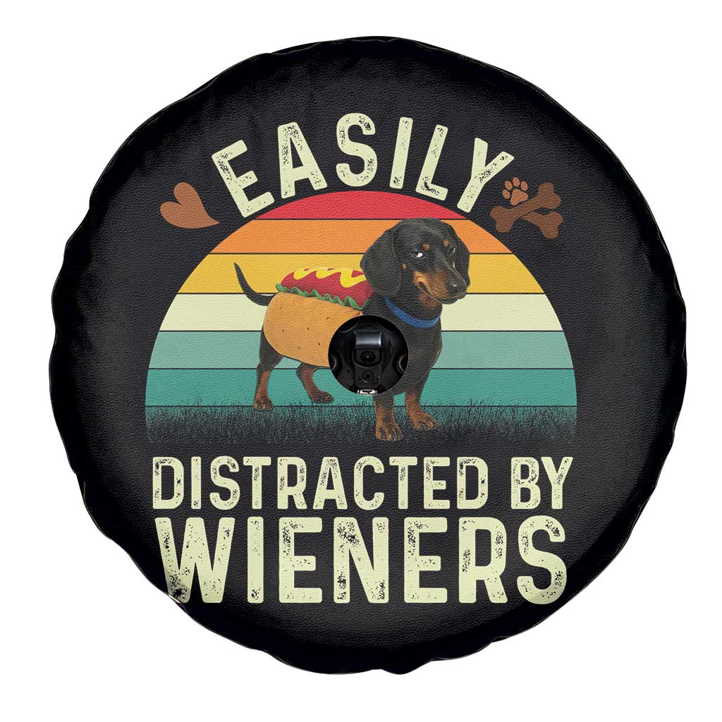 Easily Distracted By Wieners Spare Tire Cover Funny Dachshund Dog In A Hot Dog Costume - Wonder Print Shop
