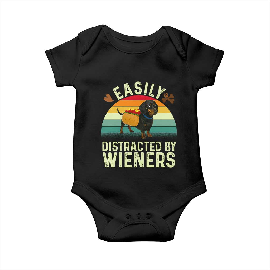 Easily Distracted By Wieners Baby Onesie Funny Dachshund Dog In A Hot Dog Costume - Wonder Print Shop