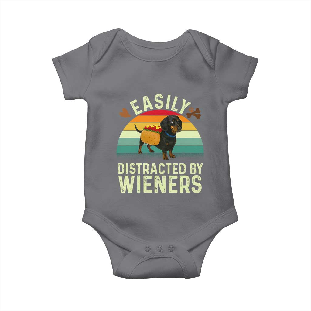 Easily Distracted By Wieners Baby Onesie Funny Dachshund Dog In A Hot Dog Costume - Wonder Print Shop