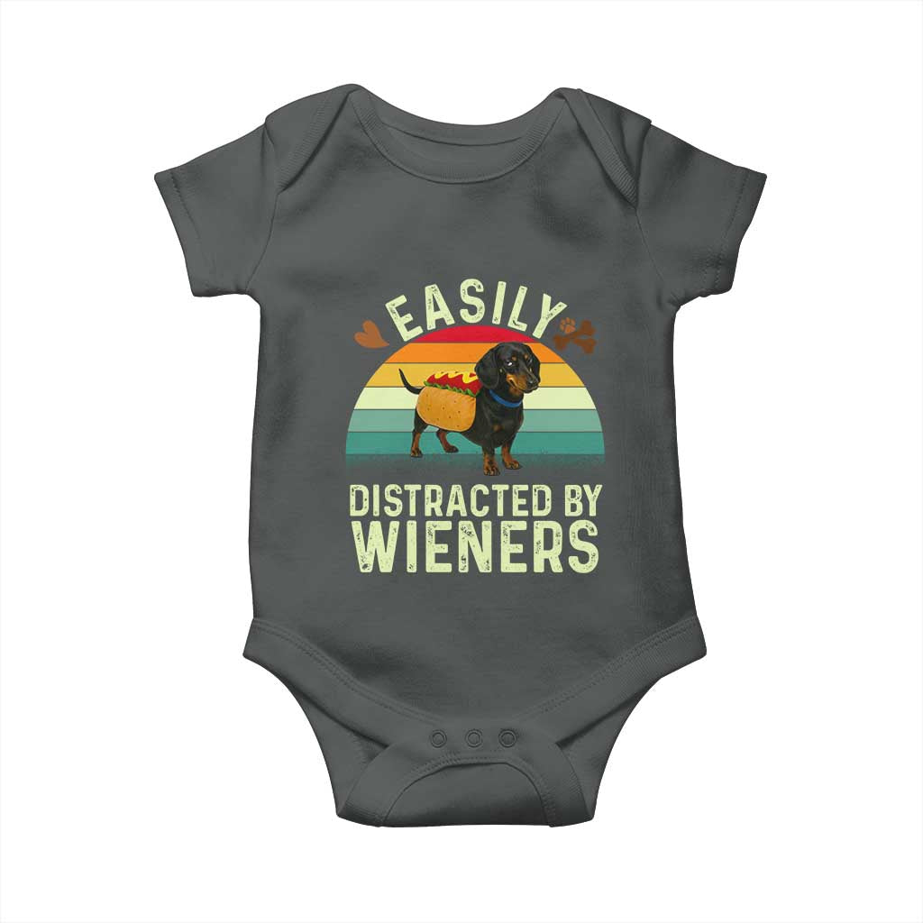 Easily Distracted By Wieners Baby Onesie Funny Dachshund Dog In A Hot Dog Costume - Wonder Print Shop