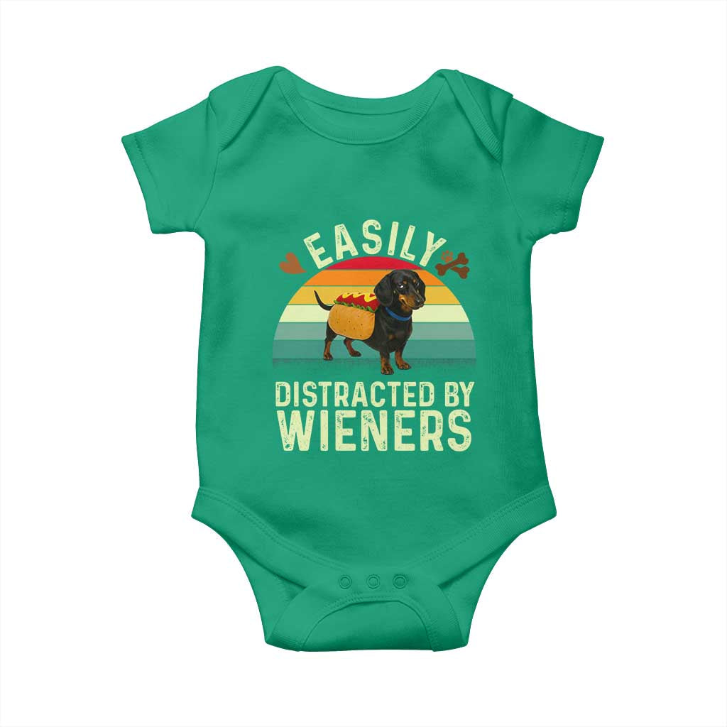 Easily Distracted By Wieners Baby Onesie Funny Dachshund Dog In A Hot Dog Costume - Wonder Print Shop