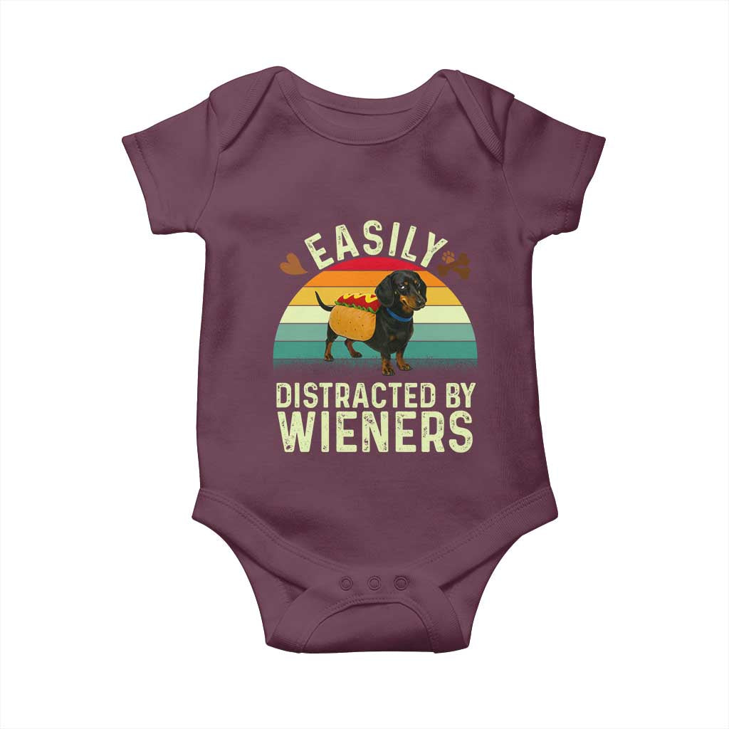 Easily Distracted By Wieners Baby Onesie Funny Dachshund Dog In A Hot Dog Costume - Wonder Print Shop