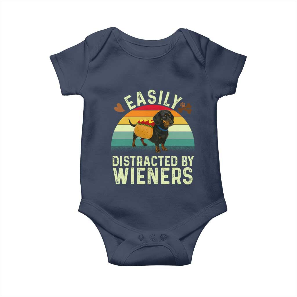 Easily Distracted By Wieners Baby Onesie Funny Dachshund Dog In A Hot Dog Costume - Wonder Print Shop