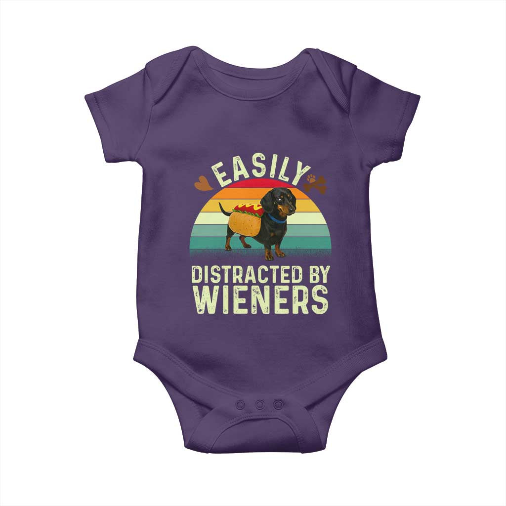 Easily Distracted By Wieners Baby Onesie Funny Dachshund Dog In A Hot Dog Costume - Wonder Print Shop