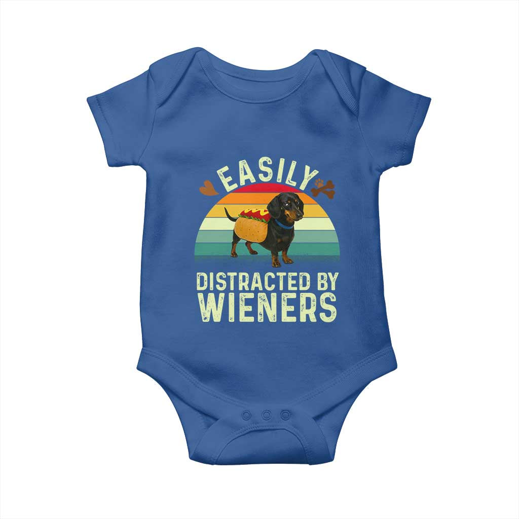 Easily Distracted By Wieners Baby Onesie Funny Dachshund Dog In A Hot Dog Costume - Wonder Print Shop