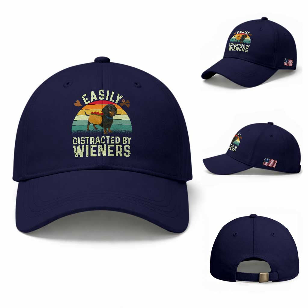 Easily Distracted By Wieners Baseball Cap Funny Dachshund Dog In A Hot Dog Costume