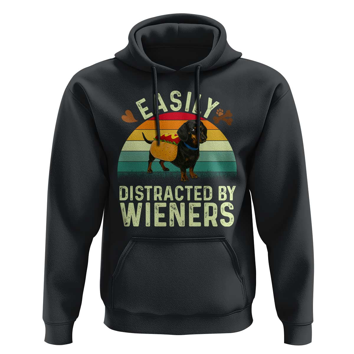 Easily Distracted By Wieners Hoodie Funny Dachshund Dog In A Hot Dog Costume - Wonder Print Shop