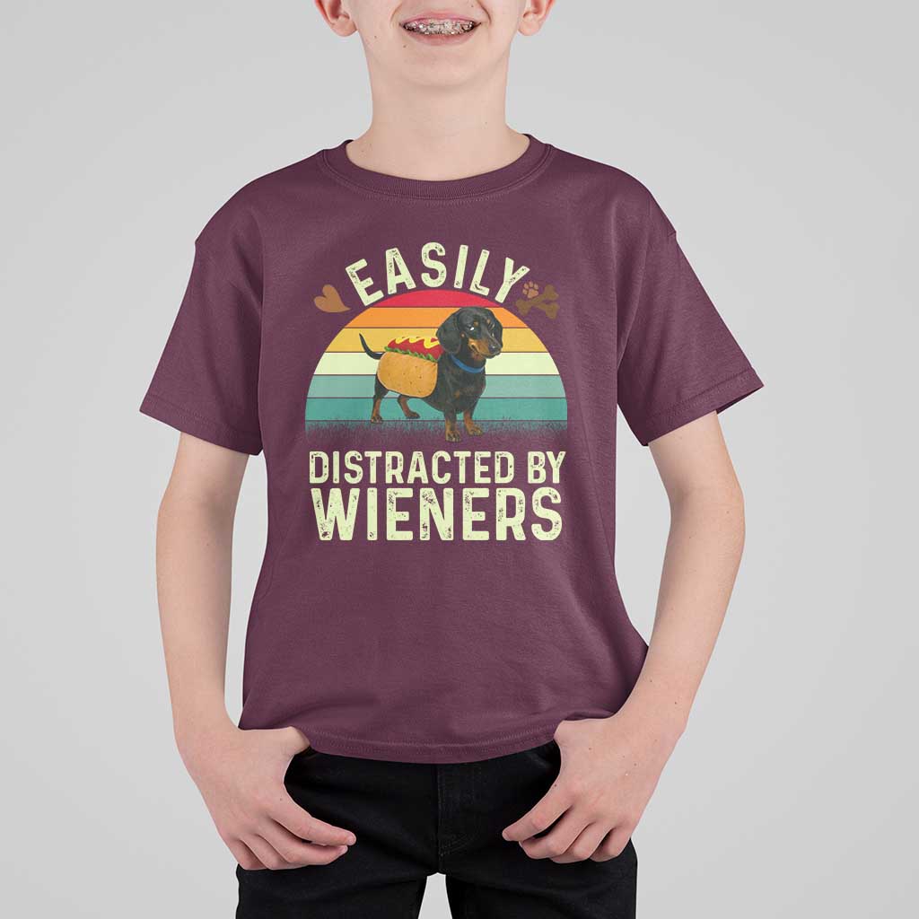 Easily Distracted By Wieners T Shirt For Kid Funny Dachshund Dog In A Hot Dog Costume - Wonder Print Shop