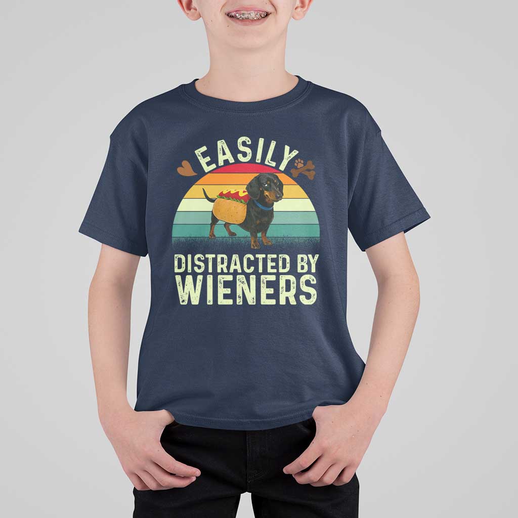 Easily Distracted By Wieners T Shirt For Kid Funny Dachshund Dog In A Hot Dog Costume - Wonder Print Shop