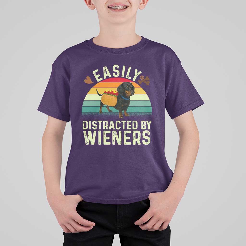 Easily Distracted By Wieners T Shirt For Kid Funny Dachshund Dog In A Hot Dog Costume - Wonder Print Shop