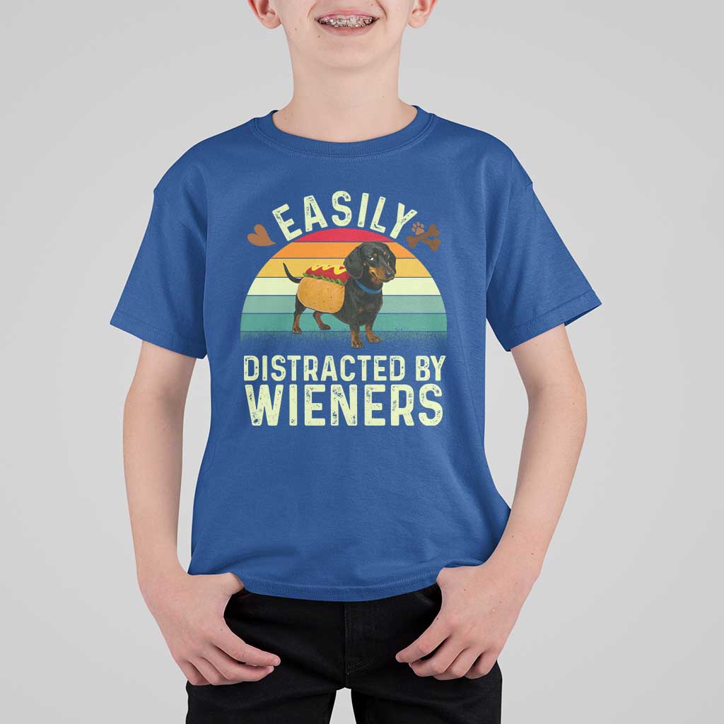 Easily Distracted By Wieners T Shirt For Kid Funny Dachshund Dog In A Hot Dog Costume - Wonder Print Shop