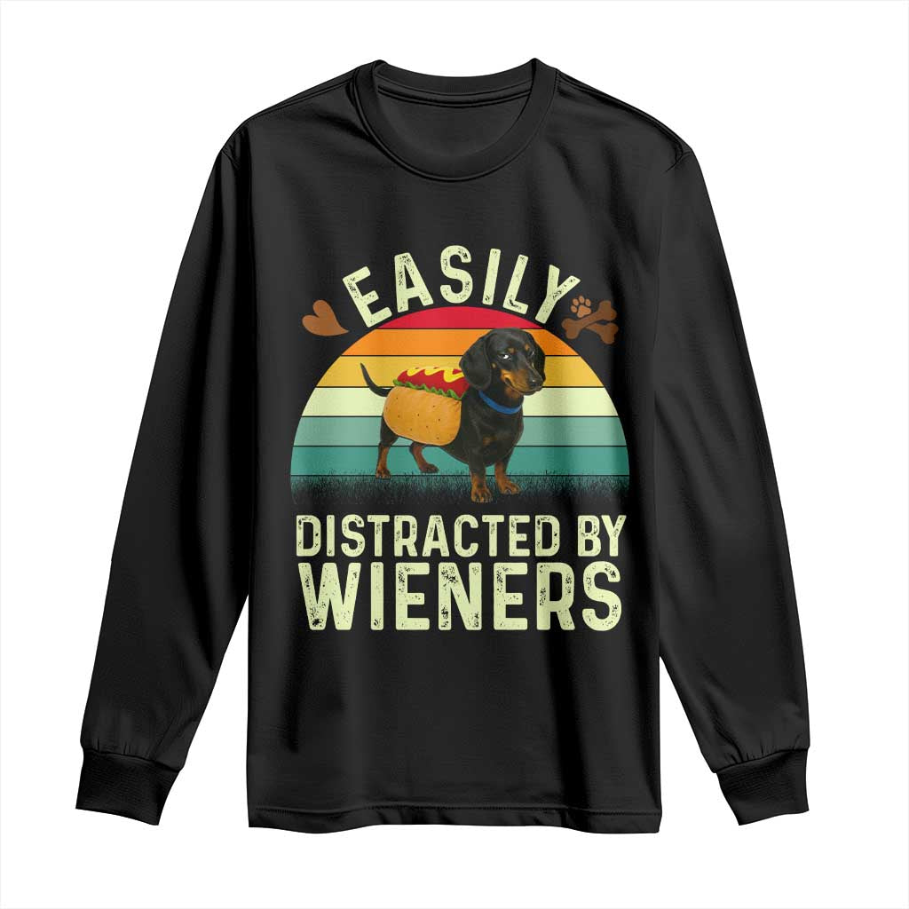 Easily Distracted By Wieners Long Sleeve Shirt Funny Dachshund Dog In A Hot Dog Costume - Wonder Print Shop