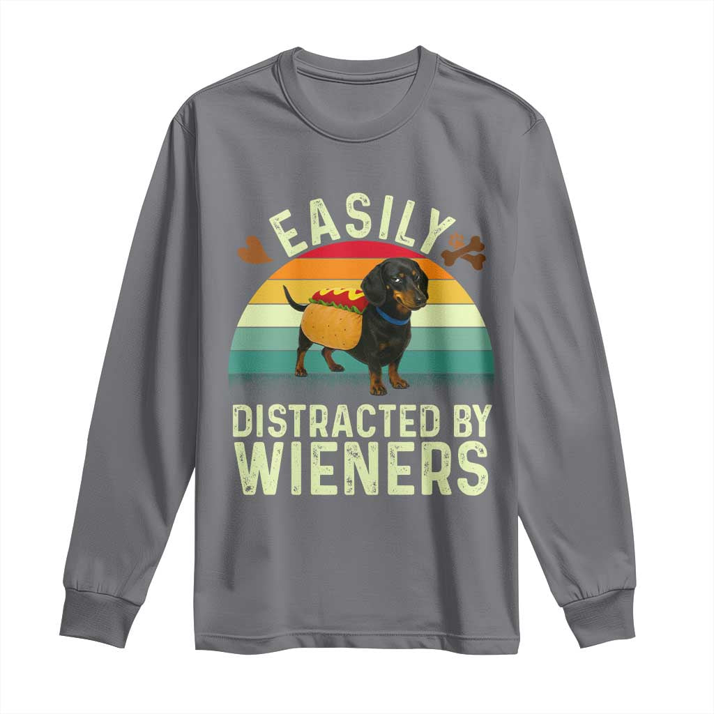 Easily Distracted By Wieners Long Sleeve Shirt Funny Dachshund Dog In A Hot Dog Costume - Wonder Print Shop