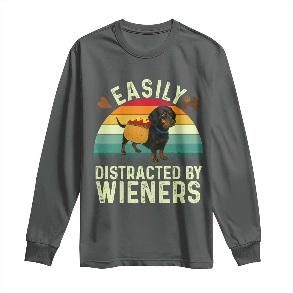 Easily Distracted By Wieners Long Sleeve Shirt Funny Dachshund Dog In A Hot Dog Costume - Wonder Print Shop