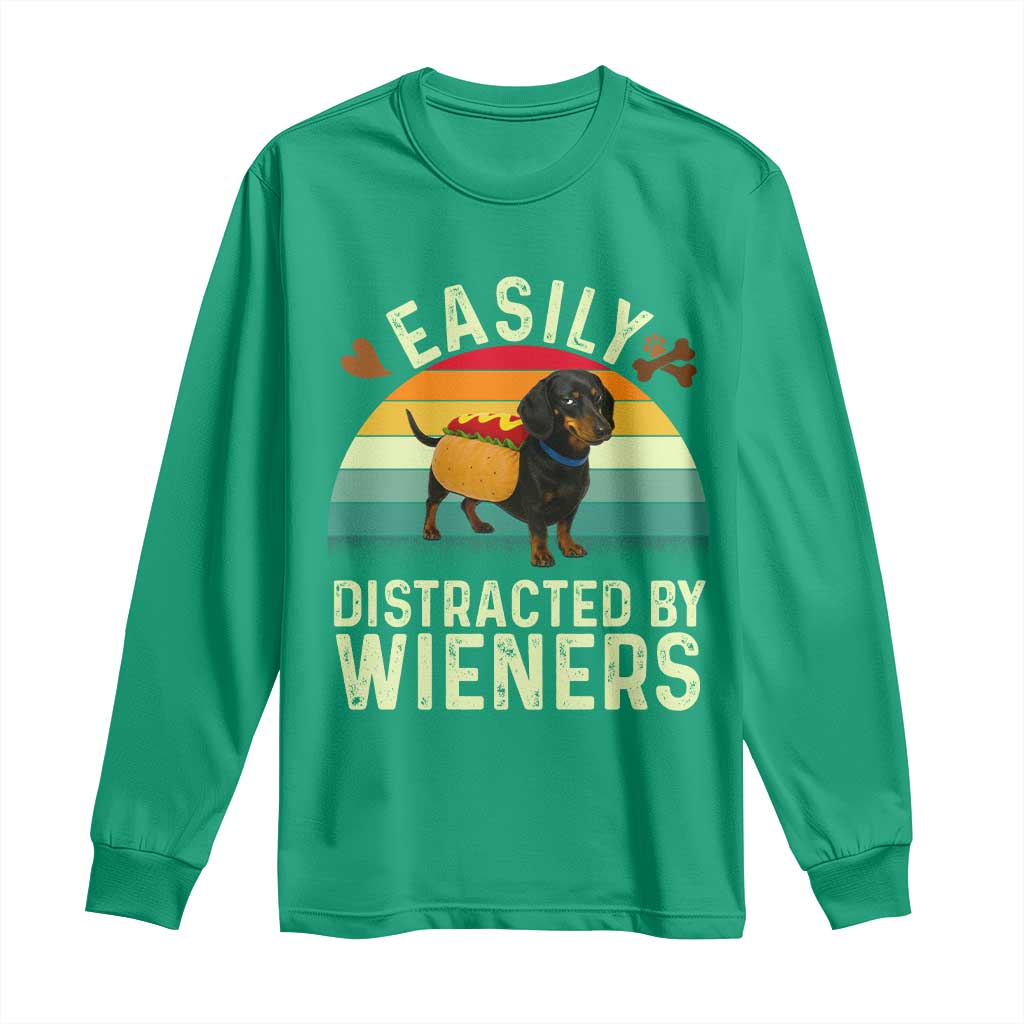 Easily Distracted By Wieners Long Sleeve Shirt Funny Dachshund Dog In A Hot Dog Costume - Wonder Print Shop