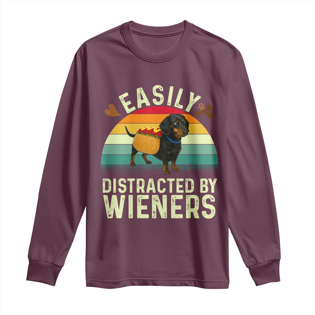 Easily Distracted By Wieners Long Sleeve Shirt Funny Dachshund Dog In A Hot Dog Costume - Wonder Print Shop