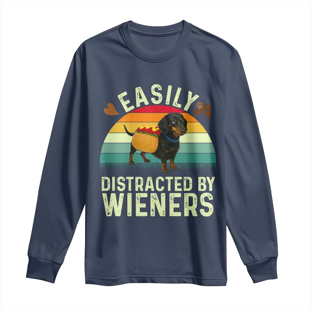 Easily Distracted By Wieners Long Sleeve Shirt Funny Dachshund Dog In A Hot Dog Costume - Wonder Print Shop