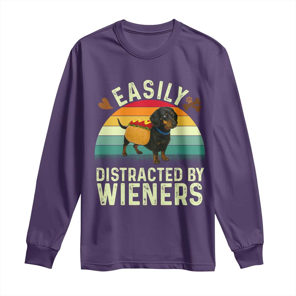 Easily Distracted By Wieners Long Sleeve Shirt Funny Dachshund Dog In A Hot Dog Costume - Wonder Print Shop