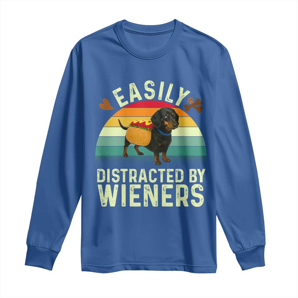 Easily Distracted By Wieners Long Sleeve Shirt Funny Dachshund Dog In A Hot Dog Costume - Wonder Print Shop