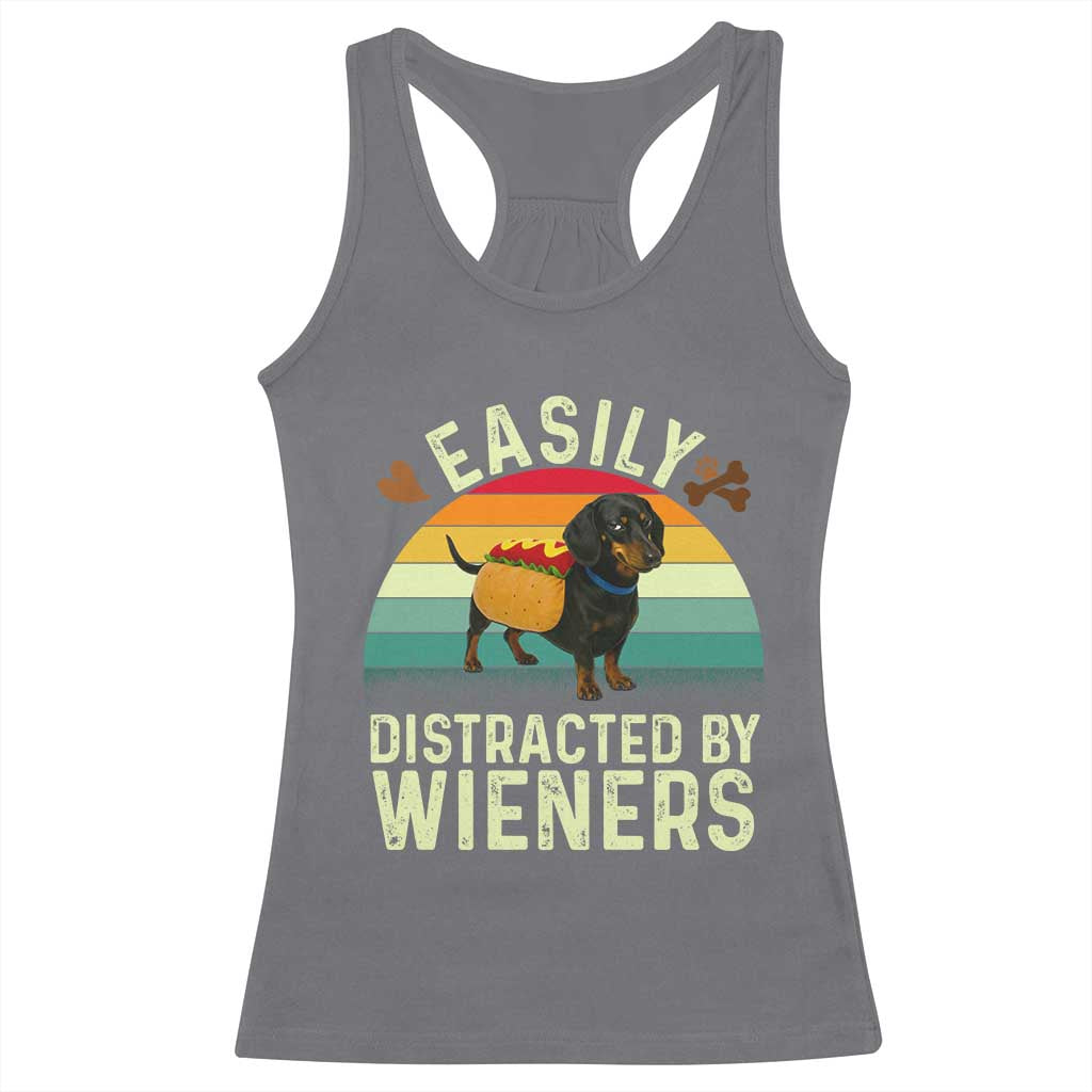 Easily Distracted By Wieners Racerback Tank Top Funny Dachshund Dog In A Hot Dog Costume - Wonder Print Shop