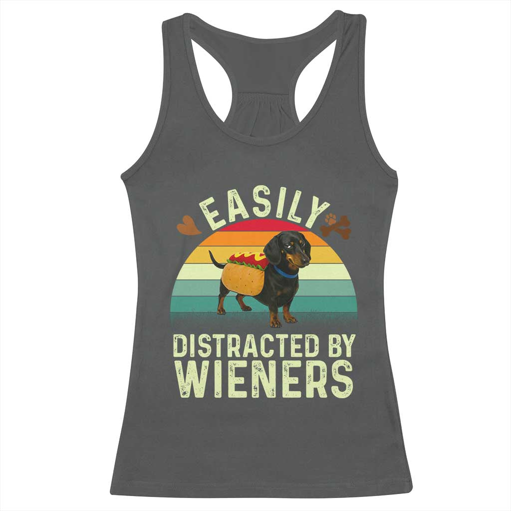 Easily Distracted By Wieners Racerback Tank Top Funny Dachshund Dog In A Hot Dog Costume - Wonder Print Shop