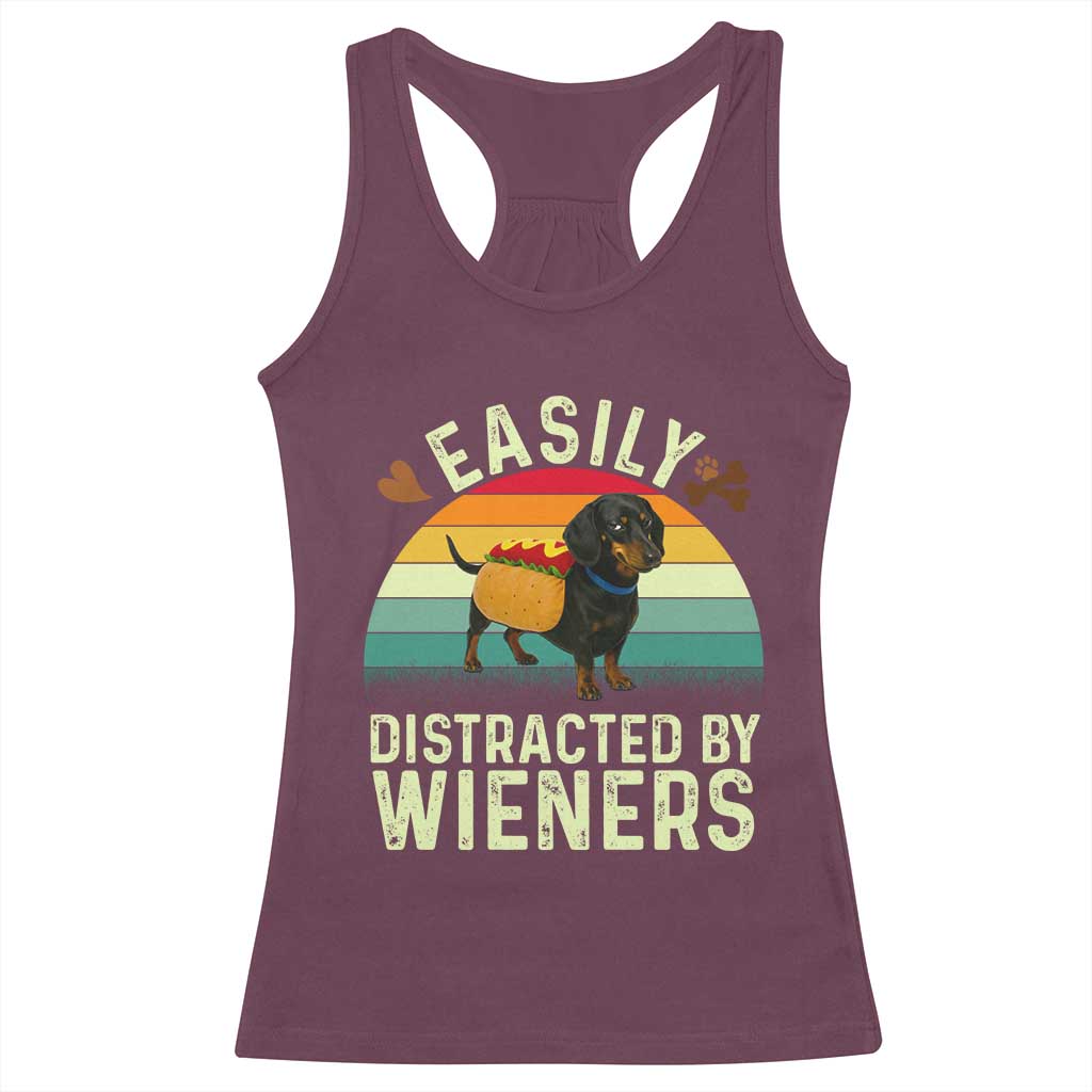 Easily Distracted By Wieners Racerback Tank Top Funny Dachshund Dog In A Hot Dog Costume - Wonder Print Shop
