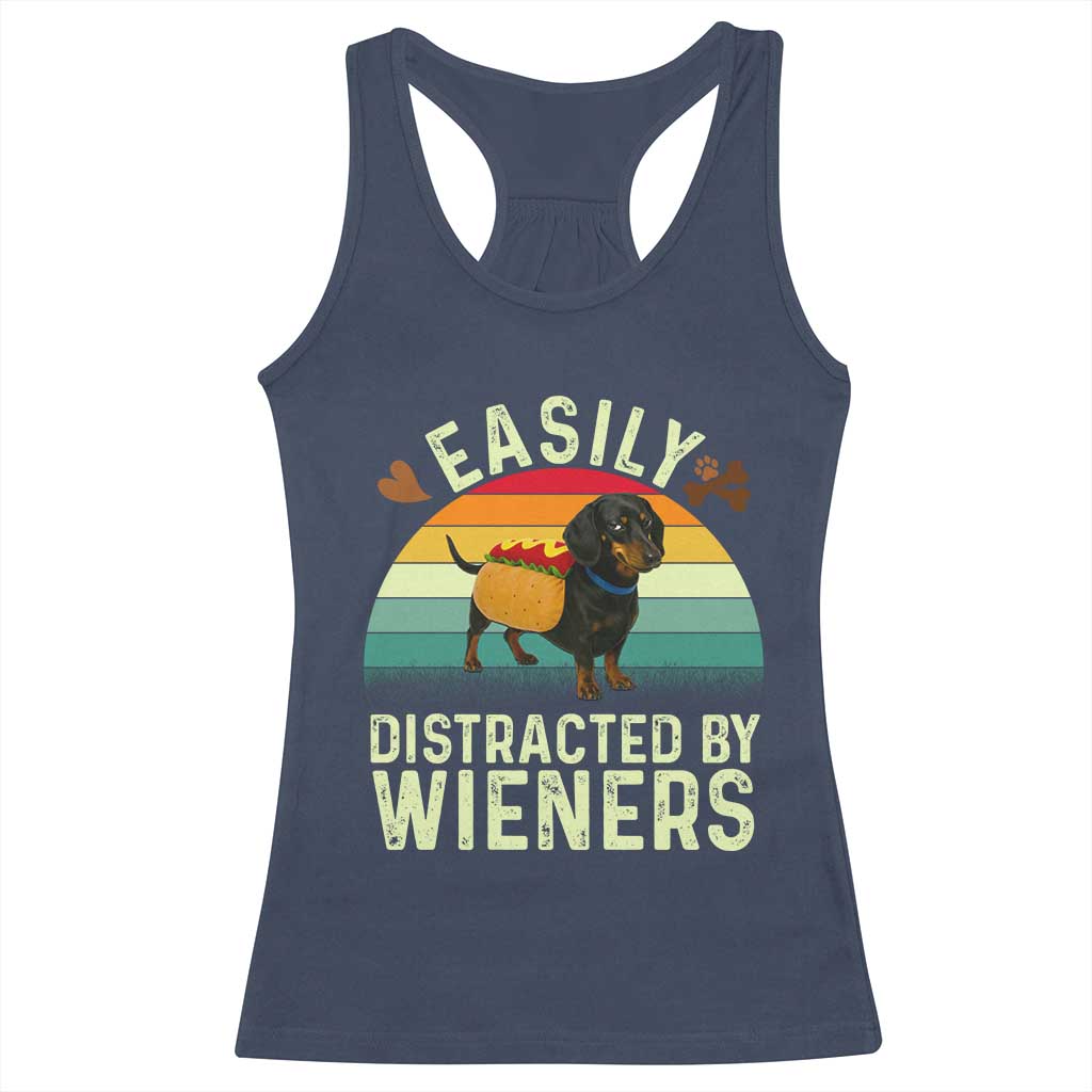 Easily Distracted By Wieners Racerback Tank Top Funny Dachshund Dog In A Hot Dog Costume - Wonder Print Shop