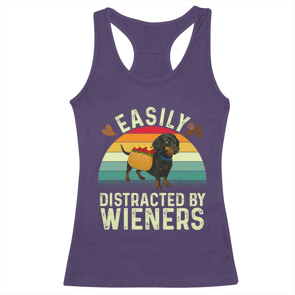 Easily Distracted By Wieners Racerback Tank Top Funny Dachshund Dog In A Hot Dog Costume - Wonder Print Shop