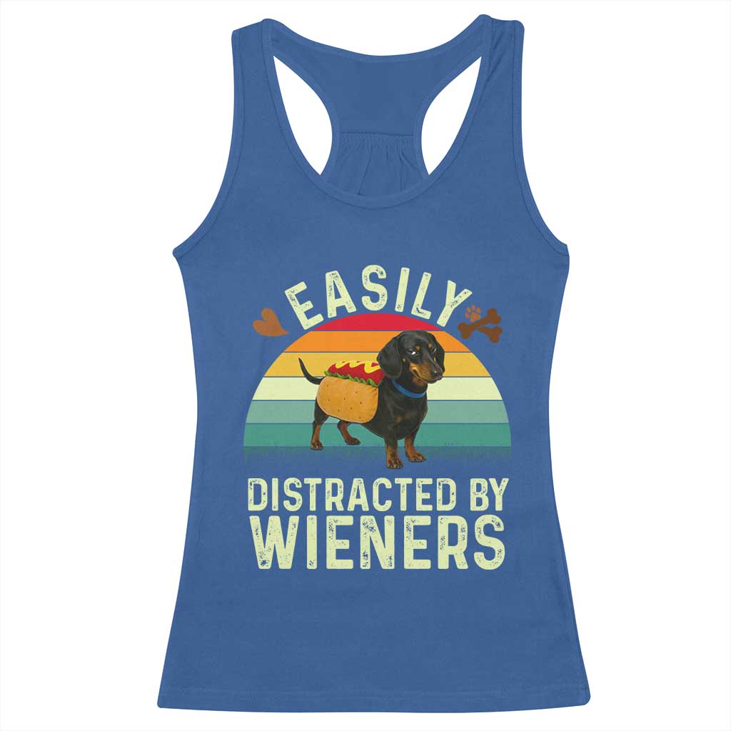 Easily Distracted By Wieners Racerback Tank Top Funny Dachshund Dog In A Hot Dog Costume - Wonder Print Shop
