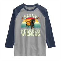 Easily Distracted By Wieners Raglan Shirt Funny Dachshund Dog In A Hot Dog Costume - Wonder Print Shop
